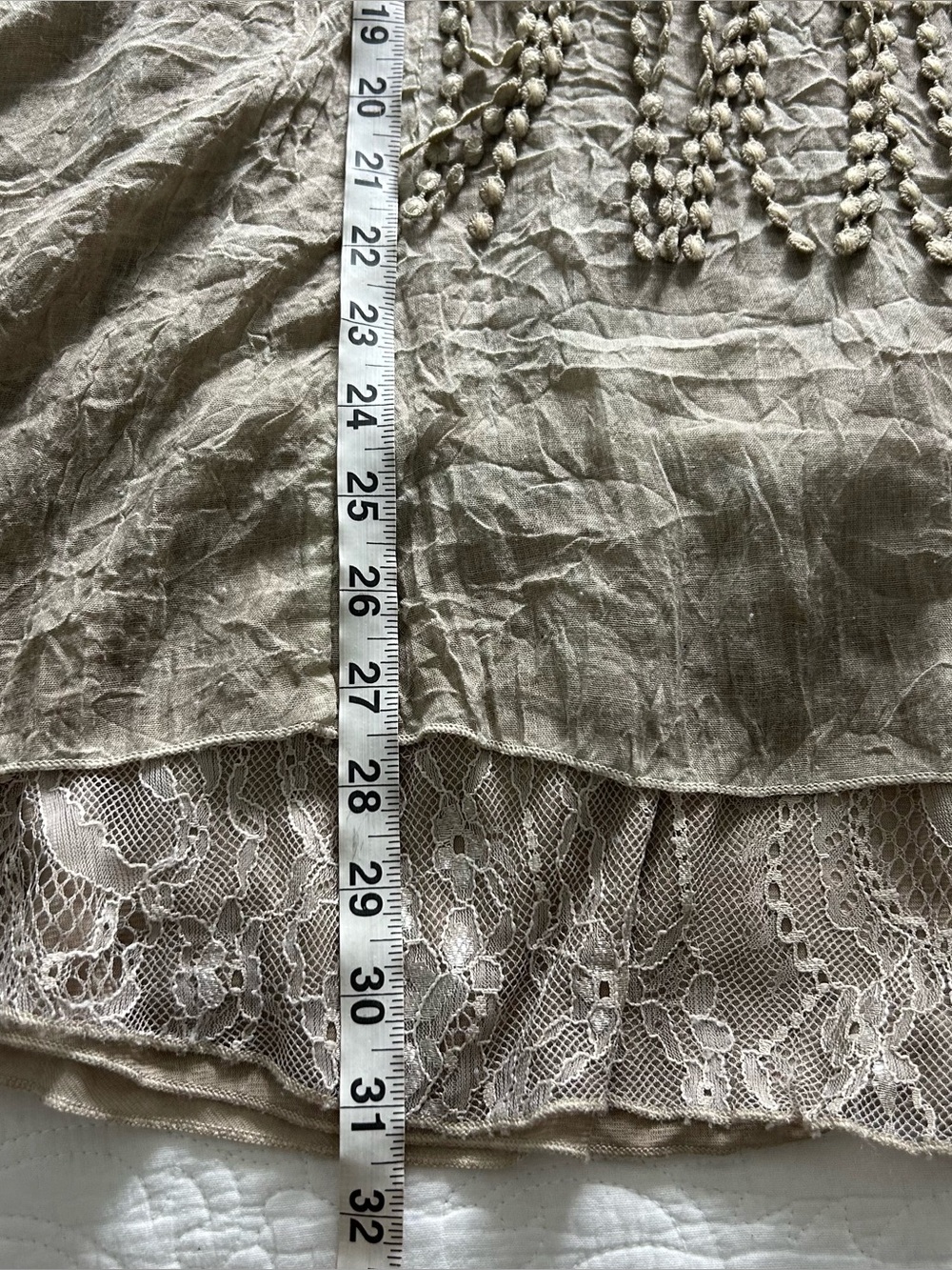 Pretty Angel Layered Tunic Top Dress L Boho Crochet Lace Fringe Artsy Linen Blen - Picture 11 of 11